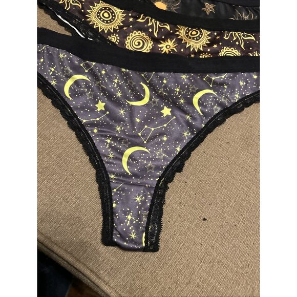 Morvia 3pk lace trim goth Emo Skater Bikini panties 2X plus size Sun Moon stars - Picture 5 of 8